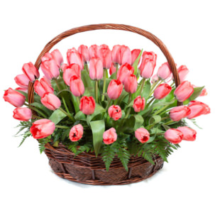 Цветы в корзинке "Розовые тюльпаны"